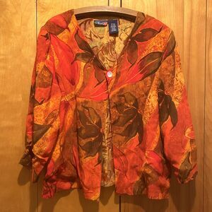 Phool Womens Artsy Lightweight Jacket-Colorful Art to Wear-Sz M-Leaf Print